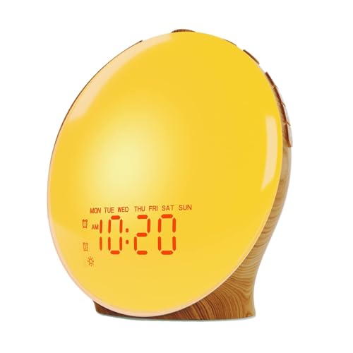 HUAANYA Vollbildholzkörner Wecklampe Mit Weicher LED Beleuchtung Und Farbeinstellung Sunrises Simulation Digital Wecker von HUAANYA