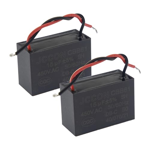 (2er-Pack) CBB61 450V AC 15UF 5% 50/60Hz Anlaufkondensator Metallisierte Polypropylenfolie für Deckenventilator-Motorstart von HUABAN