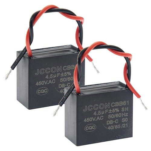 (2er-Pack) CBB61 450V AC 4.5UF 5% 50/60Hz Anlaufkondensator Metallisierte Polypropylenfolie für Deckenventilator-Motorstart von HUABAN