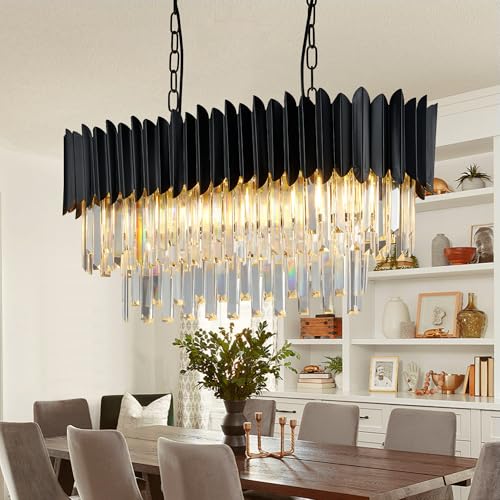 HUABANG Moderner Kristall Schwarzer Kronleuchter, Ovale Kristall Pendelleuchte, Luxus Kücheninsel Kronleuchter für Wohnzimmer, Esszimmer, Restaurant, E14 x 8, L78 x B28 x H36 cm HUABANG Moderner Kristall Schwarzer Kronleuchter, Ovale Kristall Pendelleuchte, Luxus Kücheninsel Kronleuchter für Wohnzimmer, Esszimmer, Restaurant, E14 x 8, L78 x B28 x H36 cm von HUABANG