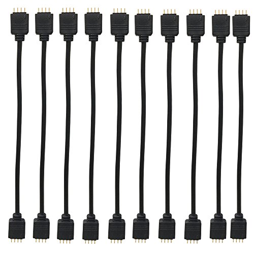 10pcs pack 0.3m/0.98ft schwarz LED RGB-Strip 4 pin, LED Verlängerungskabel LED Streifen Verbinder Verlängerung Anschluss Verteiler Kabel für 4 polig RGB 5050 3528 2835 LED Streifen Licht von HUABLUE