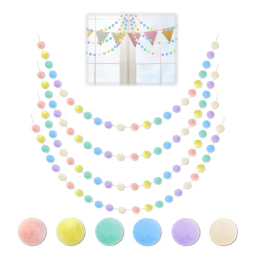 Farbenfrohe Filzkugel-Girlanden – Hausbett Deko für Kinder, Deko für Kinderzimmer, Girlande für Kinderzimmer - Ideale Pompon Deko, Set von 4 Farbenfrohe Filzkugel-Girlanden – Hausbett Deko für Kinder, Deko für Kinderzimmer, Girlande für Kinderzimmer - Ideale Pompon Deko, Set von 4 von HUAEDNWKYI