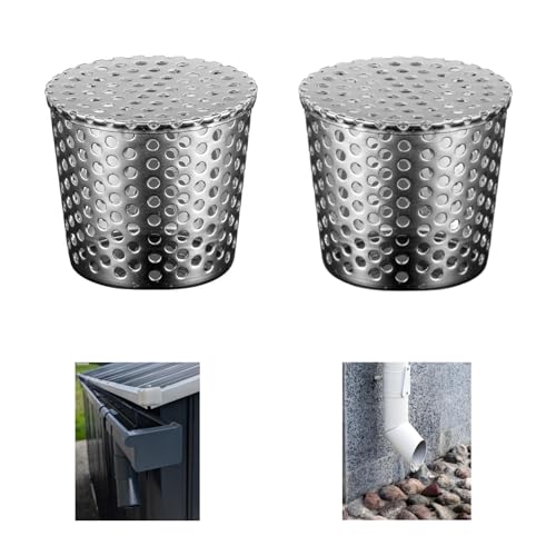 HUAERSICO 2 Stück Dachrinnen Laubschutz Edelstahl, Regenrinnen Laubschutz 68-83mm, Fallrohrschutz Laubfänger, Laubschutzgitter für Fallrohr & Dachrinne, Werkzeuglose Montage von HUAERSICO