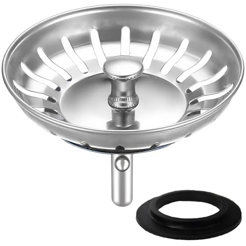 HUAERSICO Universal Abflussstopfen 82mm - Siebkörbchen spüle und Waschbecken sieb Edelstahl - Abflusssieb für Spüle zubehör Blanco und Franke,Insgesamt 2 Ersatz-Wasserdichtungen von HUAERSICO