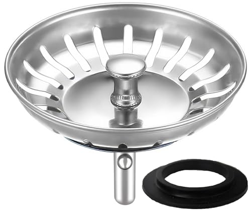HUAERSICO Universal Abflussstopfen 80mm - Waschbecken sieb und Siebkörbchen spüle - Abflusssieb Edelstahl,für Blanco spüle zubehör,Insgesamt 2 Ersatz-Wasserdichtungen von HUAERSICO