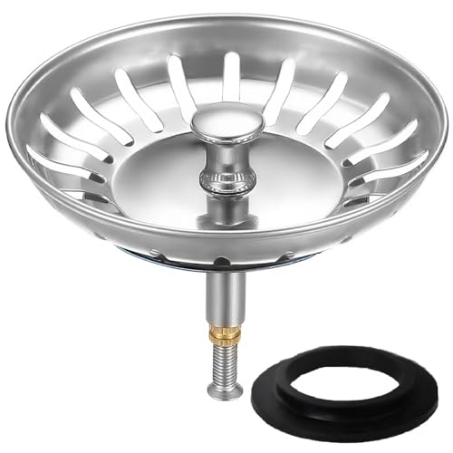 HUAERSICO Abflusssieb küchenspüle 79mm - Siebkörbchen mit Höhenverstellbar - Waschbecken sieb - Spülbecken Abflussstopfen,Blanco Spüle zubehör,Insgesamt 2 Ersatz-Wasserdichtungen von HUAERSICO