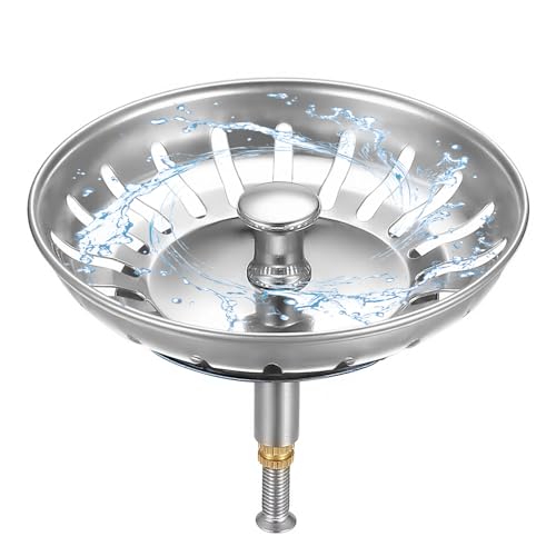 HUAERSICO Siebkörbchen Edelstahl 82mm,Universal Waschbecken,Spülensieb mit Stöpsel Funktion,Abflusssieb Küchenspüle höhenverstellbar,für Blanco Spüle Ersatzteil,Zusätzliche Dichtungen Schrauben von HUAERSICO