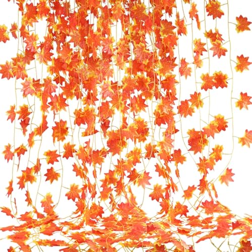 HUAESIN 12 Stück Herbstgirlande Künstliche Herbst Girlande Herbstblätter Seide Ahornblätter Herbstdeko Girlande Hängepflanze für Zuhause Küche Kamin Treppen Wand Draußen Fenster Deko von HUAESIN