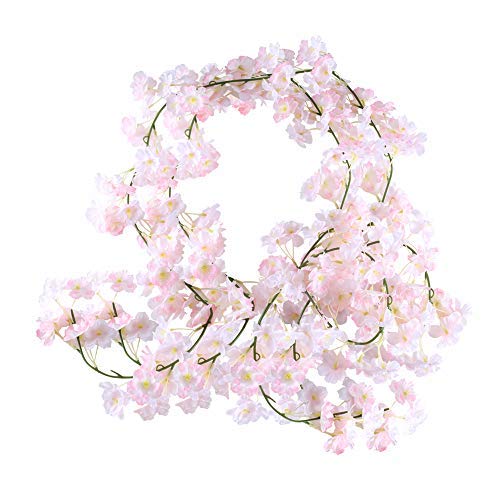 HUAESIN 2 Pcs 1.8m Künstliche Girlande Kirschblüten Kunstblumen Hängend Blumen Rosa Blumengirlande Künstlich Hängepflanzen für Hochzeit Fahrrad Wand Balkon Garten Hause von HUAESIN