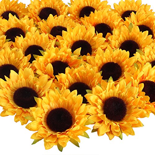 HUAESIN 24pcs Künstliche Sonnenblumen Kunstblumen Kopf 9cm Sonnenblumen Seidenblumen Sunflowers Plastikblumen Deko für Hochzeit Party Tischdeko Fotografie DIY Handwerk Dekoration von HUAESIN