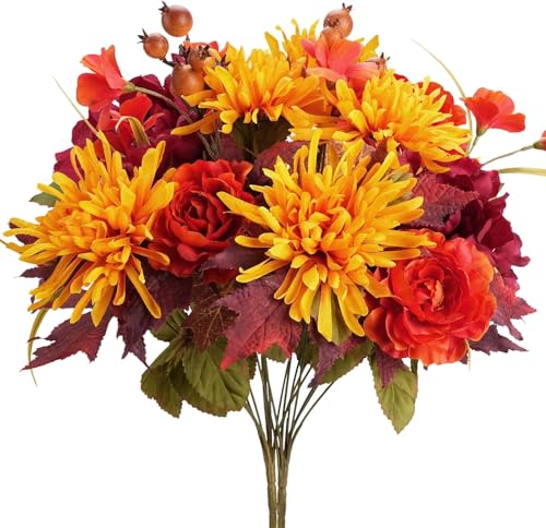 HUAESIN 2PCS Künstliche Blumen Herbst Chrysanthemen Künstlich Hortensien Kunstblumen Deko Dahlien Künstlich Herbstblumen Herbststrauß mit Früchten für Herbstdeko Tischdeko Hochzeitsdeko (Orange) HUAESIN 2PCS Künstliche Blumen Herbst Chrysanthemen Künstlich Hortensien Kunstblumen Deko Dahlien Künstlich Herbstblumen Herbststrauß mit Früchten für Herbstdeko Tischdeko Hochzeitsdeko (Orange) von HUAESIN