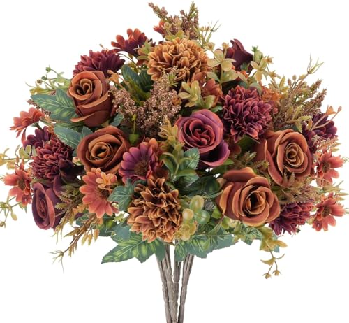 HUAESIN 4pcs Künstliche Blumen Chrysantheme Kunstblumen Rose Seidenblumen Herbst Blumenstrauß Unecht für Hochzeit Party Halloween Vase Tischdeko Thanksgiving Dekoration Orange HUAESIN 4pcs Künstliche Blumen Chrysantheme Kunstblumen Rose Seidenblumen Herbst Blumenstrauß Unecht für Hochzeit Party Halloween Vase Tischdeko Thanksgiving Dekoration Orange von HUAESIN