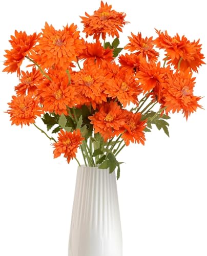HUAESIN 6PCS Künstliche Blumen Orange Kunstblumen Chrysantheme Seidenblumen Plastik Blumen Deko für Terrarium Vase Hochzeit Blumengestecke Balkon Garten von HUAESIN
