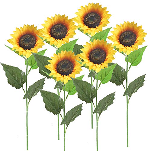 HUAESIN 6pcs Künstliche Sonnenblumen Seidenblumen Sunflowers Kunstblumen Sonnenblume Künstliche Blumen deko für Grab Balkon Friedhof Garten Hochzeit Party Hause 62CM von HUAESIN