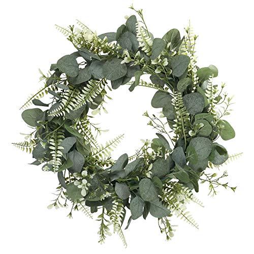 HUAESIN Künstliche Eukalyptus Kranz Grün Türkranz Deko Wandkranz Girlande Kunstpflanze Hängen Kranz für Hochzeit Tür Party Fenster Garten Wand Kamin Dekoration 40cm von HUAESIN