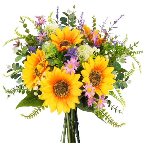 HUAESIN Künstliche Sonnenblumensträuße, Frühlingsblumen, Sommer-Seiden-Sonnenblumen, Blumenarrangements für Zuhause, Küche, Büro, Tischdekoration, Hochzeit, Party, Friedhofsblumen von HUAESIN