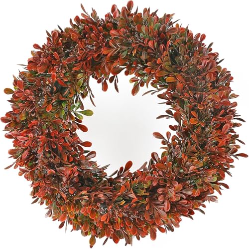 HUAESIN Türkranz Künstliche Eukalyptus Kranz Herbst Deko Wandkranz Kunstpflanzen Herbstkranz für Hochzeit Garten Fenster Kamin Halloween Outdoor Feiern Weihnachten Deko Rot von HUAESIN