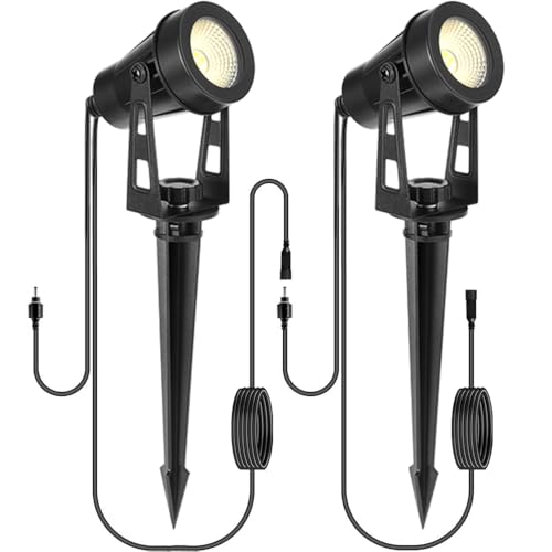 HUAEU Gartenbeleuchtung 2er Set, LED Bodenstrahler Außen mit 3m Kabel, Warmweiß 3000K, 12V IP65 Gartenlampen für Weg & Terrasse – ohne Stecker von HUAEU