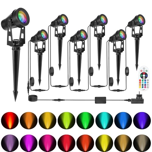 HUAEU RGB LED Gartenbeleuchtung,18W 4er Set Gartenstrahler mit Erdspieß, IP65 Wasserdicht, 16 Farben ，Außenbeleuchtung für Garten, Hof, Party, Bäume,Gartenlampe Kabel Stecker, Strahler Außen12V von HUAEU