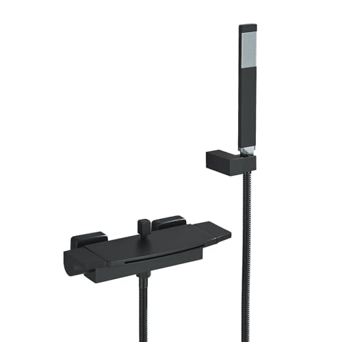 HUAHOMDY Badezimmerarmatur mit Handbrause Einhebel Wandmontage Wasserfall Freistehende Armatur Schwarz Wannenarmaturen Wasserhahn Mischbatterie Duscharmaturen Badarmatur HUAHOMDY Badezimmerarmatur mit Handbrause Einhebel Wandmontage Wasserfall Freistehende Armatur Schwarz Wannenarmaturen Wasserhahn Mischbatterie Duscharmaturen Badarmatur von HUAHOMDY