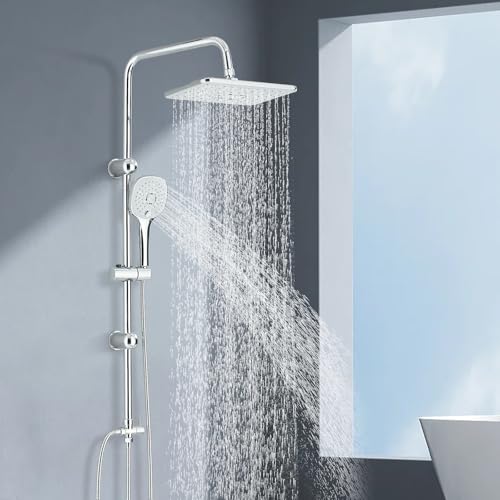 HUAHOMDY Duschsystem ohne Armatur Chrom Regendusche Duschset Ohne Armatur mit Regendusche Duschkopf und 3 Strahlarten Handbrause Edelstahl Duschsystem von HUAHOMDY