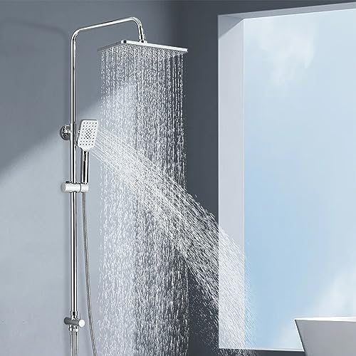 HUAHOMDY Regendusche Duschsystem Ohne Armatur Chrom Duschset mit Regendusche Duschkopf und 3 Strahlarten Handbrause von HUAHOMDY