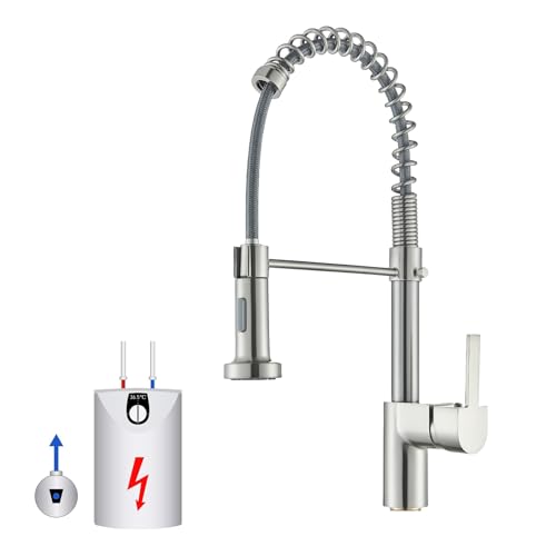 HUAHOMDY Niederdruck Armatur Küche Gebürstetes Nickel 360° Schwenkbarer Herunterziehbare Brause Küchenarmatur Mischbatterie Küche Armatur von HUAHOMDY