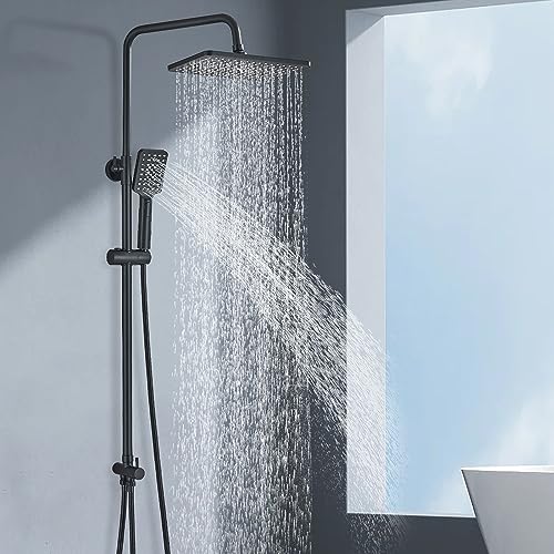 HUAHOMDY Regendusche Duschsystem Schwarz Duschset Ohne Armatur mit Regendusche Duschkopf und 3 Strahlarten Handbrause von HUAHOMDY