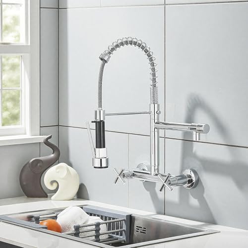 HUAHOMDY Wasserhahn Küche Wandmontage Chrom Küchenarmatur 360° Schwenkbar mit Herunterziehbare Brause 2 Hebel Spültischarmatur Küche Mischbatterie Wandmontage Kaltem und Heißem Wasser Vorhanden HUAHOMDY Wasserhahn Küche Wandmontage Chrom Küchenarmatur 360° Schwenkbar mit Herunterziehbare Brause 2 Hebel Spültischarmatur Küche Mischbatterie Wandmontage Kaltem und Heißem Wasser Vorhanden von HUAHOMDY