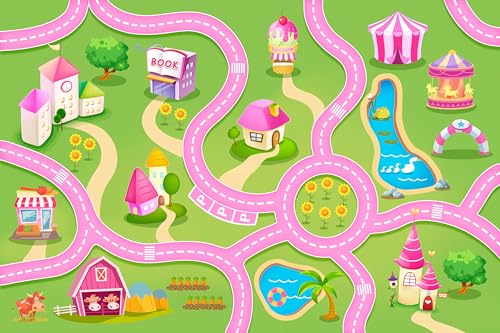 HUAHOO Kinderteppich, Spielmatte, Autoteppich für Kinder, Spielzeugautos und Zug, rutschfeste Spielmatte für Spielzimmer, Kinderzimmer, Stadtleben, pädagogischer Straßenverkehrsteppich für von HUAHOO