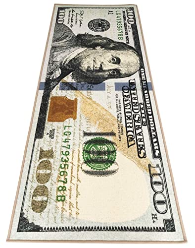 HUAHOO Money Rugs Teppich, 100 Dollar Bill Läufer, Teppich, für Wohnzimmer, Küche, Waschlappen, Schlafzimmer, Badezimmermatte (45,7 x 109,2 cm) von HUAHOO