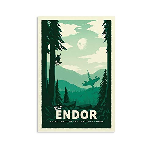 HUAIREN Endor – Star Wars Minimalistisches Anime-Retro-Reise-Poster Druck auf Leinwand, Wandkunst für Raumdekoration, Familienschlafzimmer, Badezimmer, ästhetisches Poster, 50 x 75 cm von HUAIREN