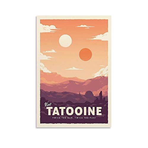 HUAIREN Tatooine – Star Wars Minimalistisches Anime-Retro-Reise-Poster, Kunstdruck auf Leinwand, Wandkunst für Raumdekoration, Familienschlafzimmer, Badezimmer, ästhetisches Poster, 30 x 45 cm von HUAIREN