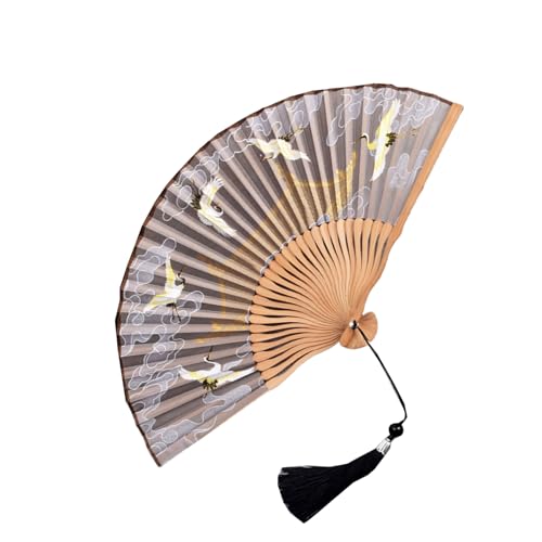 HUAJINGKEJI Eleganter klassischer Ventilator Faltbarer Handventilator mit Kranichmotiven Haltbarkeit Struktur für Heimdekoration u von HUAJINGKEJI