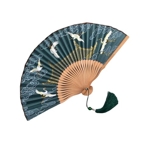 HUAJINGKEJI Eleganter klassischer Ventilator Faltbarer Handventilator mit Kranichmotiven Haltbarkeit Struktur für Heimdekoration u von HUAJINGKEJI