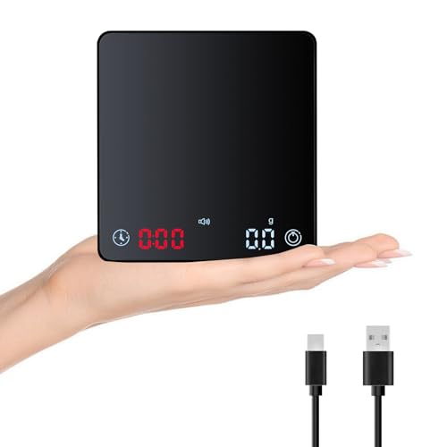 HUAJUN Mini-Kaffeewaage mit Timer und USB-Ladegerät, 2 kg/0,1 g, Espressowaage, hohe Präzision, tragbare digitale Küchenwaage mit LCD-Display/Timer von HUAJUN