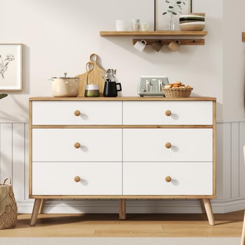 HUAKEHOM 116 * 40 * 80cm Seite Schrank Log Farbe einfache Sideboard Wohnzimmer Tisch mit 6 schubladen Seite Tisch Breiter SchrankGeeignet für Wohnzimmer Schlafzimmer Büro Flur von HUAKEHOM