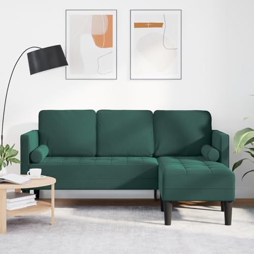 HUAKEHOM 3-Sitzer Sofa mit Chaise bequemes Design für drinnen modernes Wohnzimmer gemütliche Polsterung Stabiler Rahmen für draußen 4 Gartentischmöbel L-förmig Dunkelgrün 160 cm Samt von HUAKEHOM