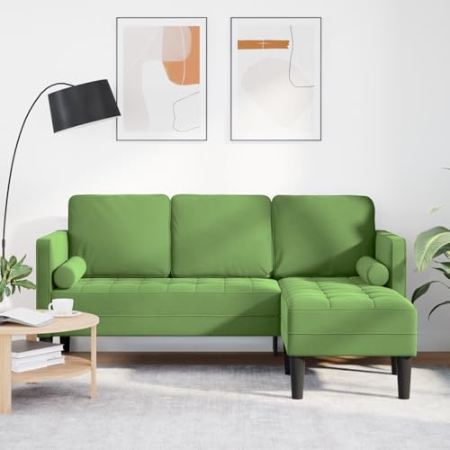HUAKEHOM 3-Sitzer Sofa mit Chaise bequemes Design für drinnen modernes Wohnzimmer gemütliche Polsterung Stabiler Rahmen für draußen 4 Gartentischmöbel L-förmig Hellgrün 160 cm Samt von HUAKEHOM