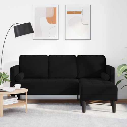 HUAKEHOM 3-Sitzer Sofa mit Chaise bequemes Design für drinnen modernes Wohnzimmer gemütliche Polsterung Stabiler Rahmen für draußen 4 Gartentischmöbel L-förmig Schwarz 160 cm Samt von HUAKEHOM