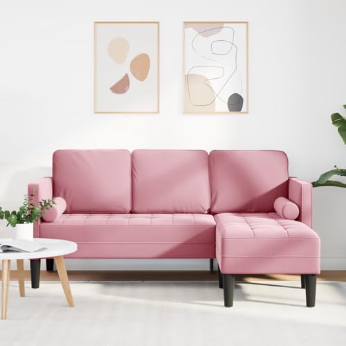 HUAKEHOM 3-Sitzer Sofa mit Chaise bequemes Design für drinnen modernes Wohnzimmer gemütliche Polsterung Stabiler Rahmen für draußen 4 Gartentischmöbel L-förmigem Lichtrosa 160 cm Samt von HUAKEHOM