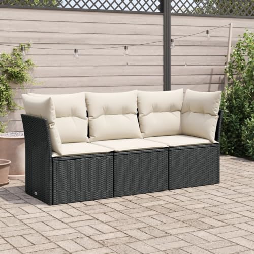 HUAKEHOM 3-TLG Garten-Sofagarnitur mit Kissen Stauraum Sitzgruppe für Garten Terrasse Modular Gartensofa Lounge Schwarz Poly Rattan von HUAKEHOM