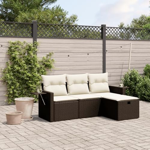 HUAKEHOM 4-TLG. Garten-Sofagarnitur mit Kissen Outdoor Sofa Set Outdoor Sofagarnitur Garten-Lounge-Set Garten Sofagarnitur Braun Poly Rattan von HUAKEHOM