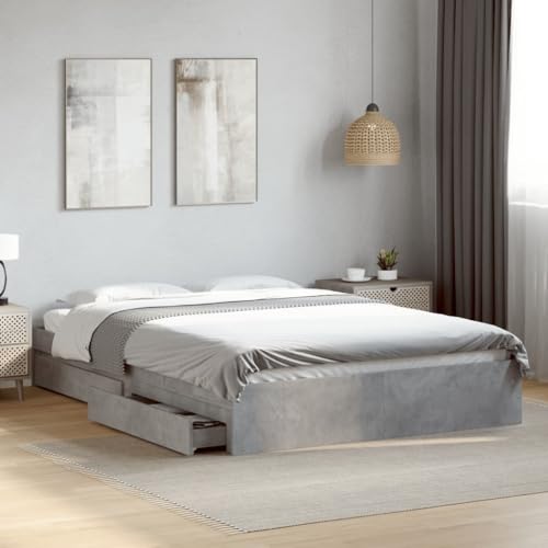 HUAKEHOM Bettgestell Bett mit Schubladen für Schlafzimmer Bettrahmen mit Lattenrost Schlafzimmerbett Einzelbett Betongrau 150x200 cm Holzwerkstoff HUAKEHOM Bettgestell Bett mit Schubladen für Schlafzimmer Bettrahmen mit Lattenrost Schlafzimmerbett Einzelbett Betongrau 150x200 cm Holzwerkstoff von HUAKEHOM