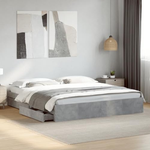 HUAKEHOM Bettgestell Bett mit Schubladen für Schlafzimmer Bettrahmen mit Lattenrost Schlafzimmerbett Einzelbett Betongrau 200x200 cm Holzwerkstoff HUAKEHOM Bettgestell Bett mit Schubladen für Schlafzimmer Bettrahmen mit Lattenrost Schlafzimmerbett Einzelbett Betongrau 200x200 cm Holzwerkstoff von HUAKEHOM