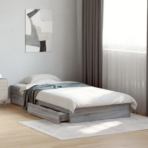 HUAKEHOM Bettgestell Bett mit Schubladen für Schlafzimmer Bettrahmen mit Lattenrost Schlafzimmerbett Einzelbett Grau Sonoma 100x200 cm Holzwerkstoff HUAKEHOM Bettgestell Bett mit Schubladen für Schlafzimmer Bettrahmen mit Lattenrost Schlafzimmerbett Einzelbett Grau Sonoma 100x200 cm Holzwerkstoff von HUAKEHOM