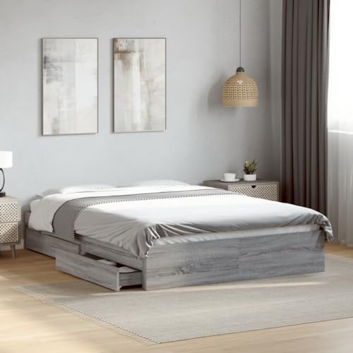 HUAKEHOM Bettgestell Bett mit Schubladen für Schlafzimmer Bettrahmen mit Lattenrost Schlafzimmerbett Einzelbett Grau Sonoma 120x200 cm Holzwerkstoff HUAKEHOM Bettgestell Bett mit Schubladen für Schlafzimmer Bettrahmen mit Lattenrost Schlafzimmerbett Einzelbett Grau Sonoma 120x200 cm Holzwerkstoff von HUAKEHOM