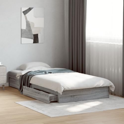 HUAKEHOM Bettgestell Bett mit Schubladen für Schlafzimmer Bettrahmen mit Lattenrost Schlafzimmerbett Einzelbett Grau Sonoma 75x190 cm Holzwerkstoff HUAKEHOM Bettgestell Bett mit Schubladen für Schlafzimmer Bettrahmen mit Lattenrost Schlafzimmerbett Einzelbett Grau Sonoma 75x190 cm Holzwerkstoff von HUAKEHOM