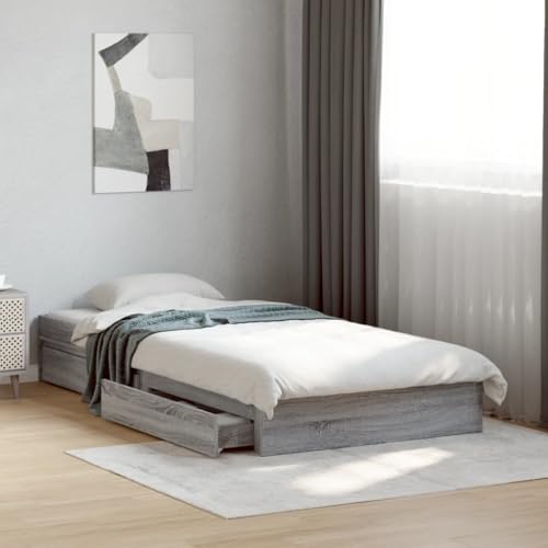 HUAKEHOM Bettgestell Bett mit Schubladen für Schlafzimmer Bettrahmen mit Lattenrost Schlafzimmerbett Einzelbett Grau Sonoma 90x200 cm Holzwerkstoff HUAKEHOM Bettgestell Bett mit Schubladen für Schlafzimmer Bettrahmen mit Lattenrost Schlafzimmerbett Einzelbett Grau Sonoma 90x200 cm Holzwerkstoff von HUAKEHOM