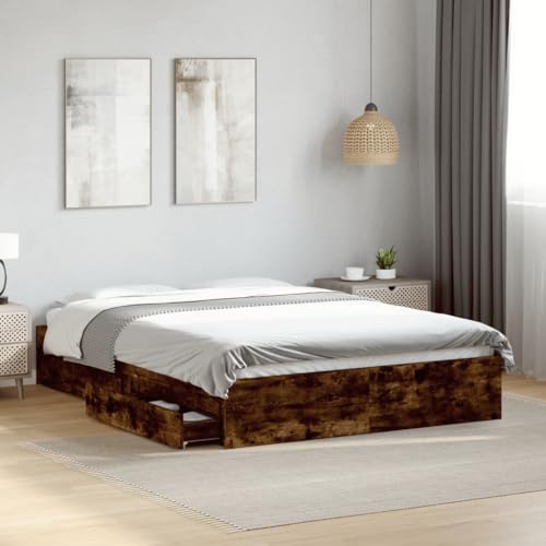 HUAKEHOM Bettgestell Bett mit Schubladen für Schlafzimmer Bettrahmen mit Lattenrost Schlafzimmerbett Einzelbett Räuchereiche 140x190cm Holzwerkstoff HUAKEHOM Bettgestell Bett mit Schubladen für Schlafzimmer Bettrahmen mit Lattenrost Schlafzimmerbett Einzelbett Räuchereiche 140x190cm Holzwerkstoff von HUAKEHOM
